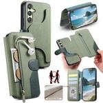 For Samsung Galaxy A24 5G Twill Fabric MagSafe RFID Anti-theft Zipper Wallet Leather Phone Case(Green)