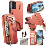 For Samsung Galaxy A13 5G Twill Fabric MagSafe RFID Anti-theft Zipper Wallet Leather Phone Case(Orange)
