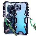 For iPhone 15 Pro Trigger Design Hollow Metal Frame Phone Case with Lanyard(Black)