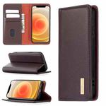 For iPhone 12 mini 2 in 1 Detachable Magnetic Horizontal Flip Genuine Leather Case with Holder & Card Slots & Wallet(Dark Brown)