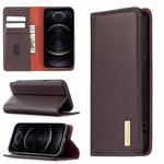 For iPhone 12 / 12 Pro 2 in 1 Detachable Magnetic Horizontal Flip Genuine Leather Case with Holder & Card Slots & Wallet(Dark Brown)