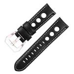 20mm xDfind Silver Buckle Three-hole Breathable Genuine Leather Watch Band(Black)