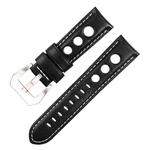 24mm xDfind Silver Buckle Three-hole Breathable Genuine Leather Watch Band(Black)