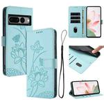 For Google Pixel 7 Pro Lotus Embossed Leather Phone Case with Lanyard(Green)