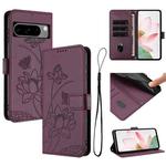 For Google Pixel 8 Pro Lotus Embossed Leather Phone Case with Lanyard(Wine Red)
