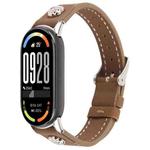 For Xiaomi Smart Band 10 / 9 / 8 Rivet Camellia Skin Feel Microfiber Leather Watch Band(Dark Brown)