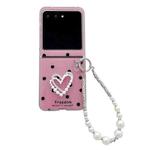 For Motorola Razr 60 / Razr 50 Glitter Polka Dot DIY Heart Phone Case with Bracelet(Rose Red)