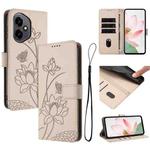For Honor 400 Global 156.5mm Lotus Embossed Leather Phone Case with Lanyard(Beige)