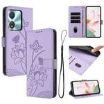For Honor X5c Plus Lotus Embossed Leather Phone Case with Lanyard(Purple)