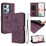 For Honor X5c Plus Lotus Embossed Leather Phone Case with Lanyard(Wine Red)