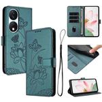 For Honor X7b 4G / 5G Lotus Embossed Leather Phone Case with Lanyard(Dark Green)