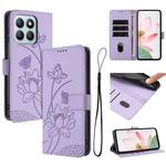 For Honor X8b Lotus Embossed Leather Phone Case with Lanyard(Purple)