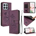 For Honor X8b Lotus Embossed Leather Phone Case with Lanyard(Wine Red)