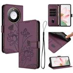 For Honor X60 / X9c Smart Lotus Embossed Leather Phone Case with Lanyard(Wine Red)