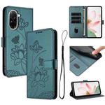 For Redmi A5 4G 171.7mm / Poco C71 4G Lotus Embossed Leather Phone Case with Lanyard(Dark Green)