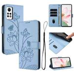 For Redmi Note 12 Pro 4G Global Lotus Embossed Leather Phone Case with Lanyard(Blue)