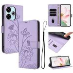 For Redmi Turbo 3 / Poco F6 Lotus Embossed Leather Phone Case with Lanyard(Purple)