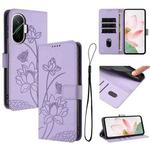 For Redmi Turbo 4 Pro / Poco F5 5G Lotus Embossed Leather Phone Case with Lanyard(Purple)