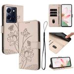 For Infinix Note 30 4G / 5G Lotus Embossed Leather Phone Case with Lanyard(Beige)