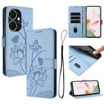 For itel P55+ Lotus Embossed Leather Phone Case with Lanyard(Blue)