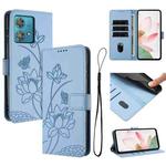 For Motorola Edge 40 Neo Lotus Embossed Leather Phone Case with Lanyard(Blue)