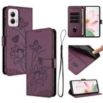 For Motorola Moto G Power 2024 Lotus Embossed Leather Phone Case with Lanyard(Wine Red)