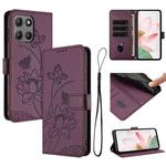 For Motorola Moto G15 / G15 Power Lotus Embossed Leather Phone Case with Lanyard(Wine Red)