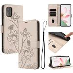 For Nokia C02 Lotus Embossed Leather Phone Case with Lanyard(Beige)