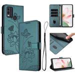 For Nokia C22 Lotus Embossed Leather Phone Case with Lanyard(Dark Green)