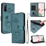 For Sony Xperia 10 IV Lotus Embossed Leather Phone Case with Lanyard(Dark Green)