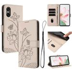 For Sony Xperia 10 VI Lotus Embossed Leather Phone Case with Lanyard(Beige)