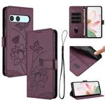 For Sony Xperia 10 VII Lotus Embossed Leather Phone Case with Lanyard(Wine Red)