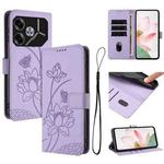 For Tecno Pova 6 5G / Pova 6 Pro Lotus Embossed Leather Phone Case with Lanyard(Purple)