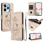 For Tecno Spark 10 Pro 4G Lotus Embossed Leather Phone Case with Lanyard(Beige)
