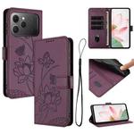 For Tecno Spark 40 4G Lotus Embossed Leather Phone Case with Lanyard(Wine Red)