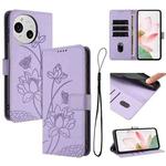 For Sharp Aquos R9 / R10 Lotus Embossed Leather Phone Case with Lanyard(Purple)