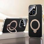 For iPhone 13 Skin Feel Leather Texture Cooling MagSafe Phone Case with 360 Degrees Rotating Holder(Black)