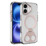 For iPhone 16 Plus High Transparent MagSafe TPU Phone Case with 360 Degrees Rotating Ring Holder(Pink)