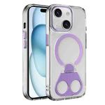 For iPhone 15 High Transparent MagSafe TPU Phone Case with 360 Degrees Rotating Ring Holder(Purple)