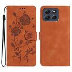 For Motorola Moto G56 5G Rose Flower Embossing Pattern Leather Phone Case(Brown)
