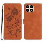 For Redmi 15T 5G Rose Flower Embossing Pattern Leather Phone Case(Brown)