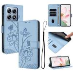 For Xiaomi 14T Lotus Embossed Leather Phone Case with Lanyard(Blue)