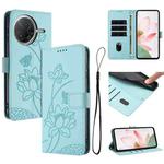 For Xiaomi Poco F7 Pro Lotus Embossed Leather Phone Case with Lanyard(Green)