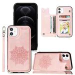 For iPhone 12 / 12 Pro Mandala Embossed PU + TPU Case with Holder & Card Slots & Photo Frame & Hand Strap(Rose Gold)