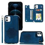 For iPhone 12 Pro Max Mandala Embossed PU + TPU Case with Holder & Card Slots & Photo Frame & Hand Strap(Blue)