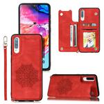 For Xiaomi Redmi 9A Mandala Embossed PU + TPU Case with Holder & Card Slots & Photo Frame & Hand Strap(Red)