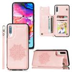 For Xiaomi Redmi 9A Mandala Embossed PU + TPU Case with Holder & Card Slots & Photo Frame & Hand Strap(Rose Gold)