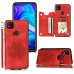 For Xiaomi Redmi 9C Mandala Embossed PU + TPU Case with Holder & Card Slots & Photo Frame & Hand Strap(Red)