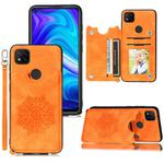 For Xiaomi Redmi 9C Mandala Embossed PU + TPU Case with Holder & Card Slots & Photo Frame & Hand Strap(Yellow)