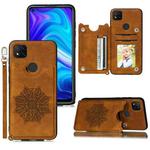 For Xiaomi Redmi 9C Mandala Embossed PU + TPU Case with Holder & Card Slots & Photo Frame & Hand Strap(Brown)